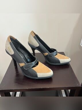 Women’s Two-Tone Suede & Leather High Heel Mary Jane Pump - Black,Gray & Tan